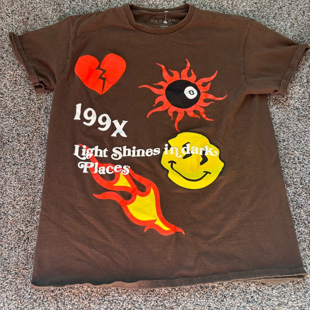 PACSUN smiley medium Brown Graphic Tee with Red & Yellow Prints